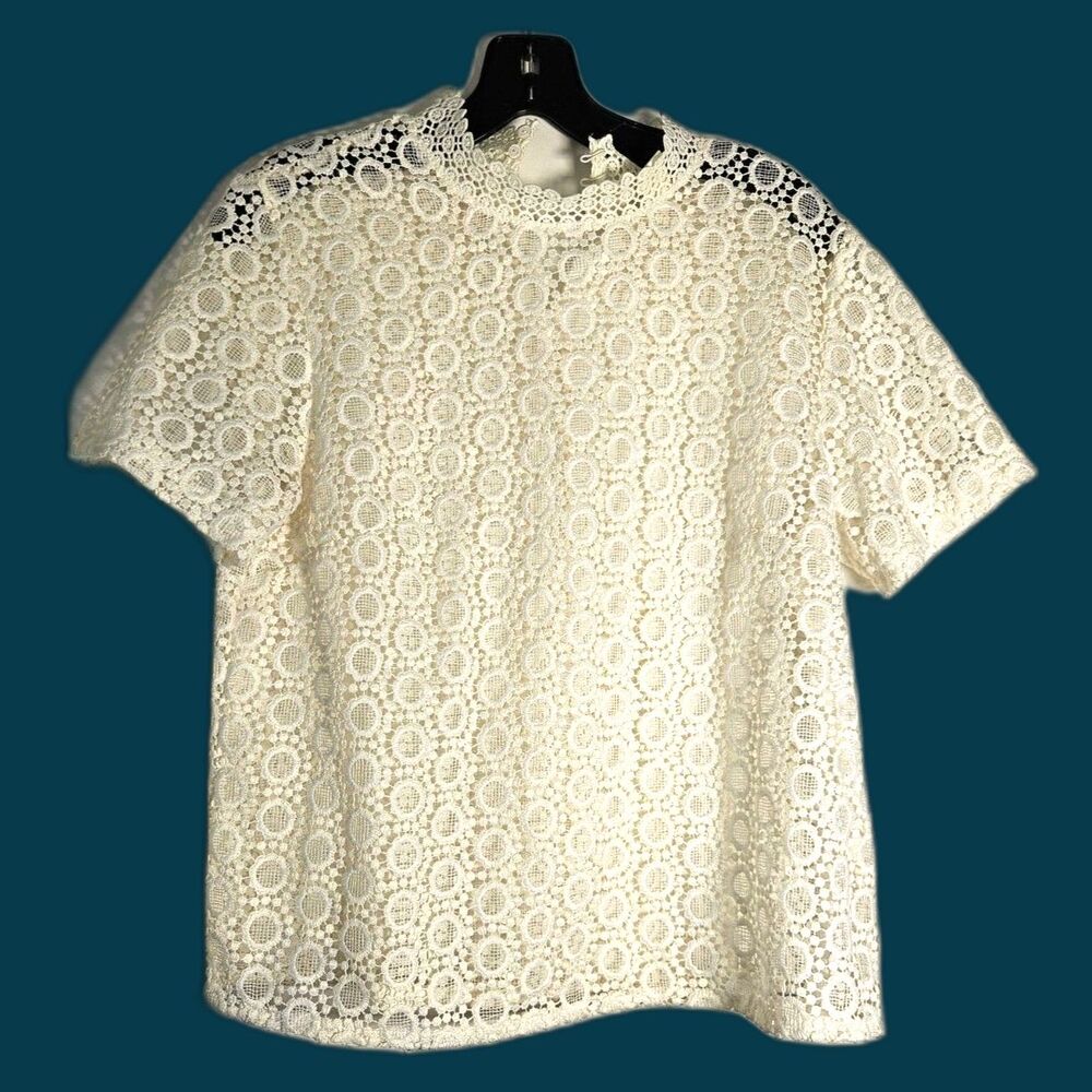 H&M European Exclusive Crochet Ivory Sheer Blouse Cottagecore Size 10